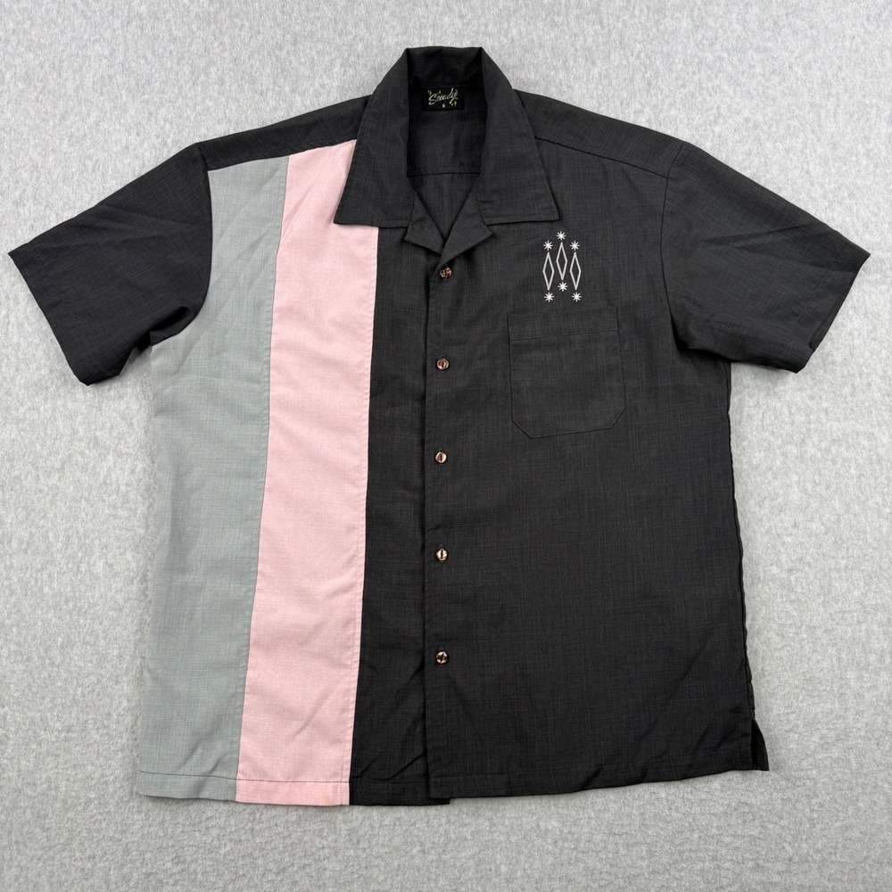 Steady Shirt Mens Small Black Colorblock Bowling Rockabilly Button Up Made USA